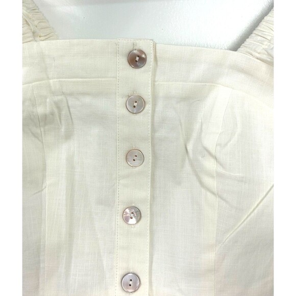 Choosy Amanda XS White Cream Cropped Top Center Buttons Ruffle Lined Smocked U4 - Picture 8 of 13